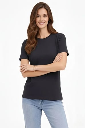 DE'CHARME Bisiklet Yaka Tişört Regular Kalıp Basic Pamuklu Günlük Kullanım T-shirt - Füme