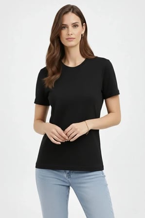 DE'CHARME Bisiklet Yaka Tişört Regular Kalıp Basic Pamuklu Günlük Kullanım T-shirt - Siyah