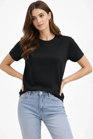 DE'CHARME Bisiklet Yaka Tişört Regular Kalıp Basic Pamuklu Günlük Kullanım T-shirt - Siyah