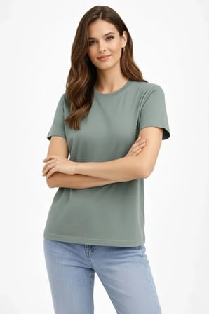 DE'CHARME Bisiklet Yaka Tişört Regular Kalıp Basic Pamuklu Günlük Kullanım T-shirt - Mint Yeşili