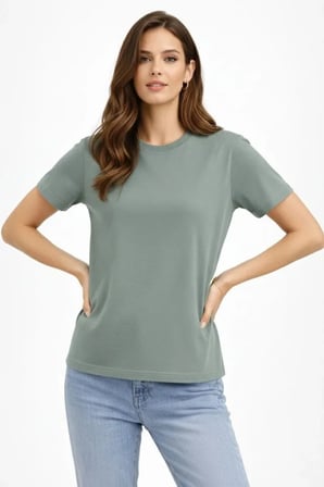 DE'CHARME Bisiklet Yaka Tişört Regular Kalıp Basic Pamuklu Günlük Kullanım T-shirt - Mint Yeşili
