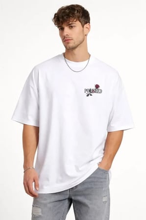 DE'CHARME Erkek Bisiklet Yaka Baskılı Kısa Kollu Tişört Streetwear Günlük Basic Pamuklu T-shirt - Beyaz
