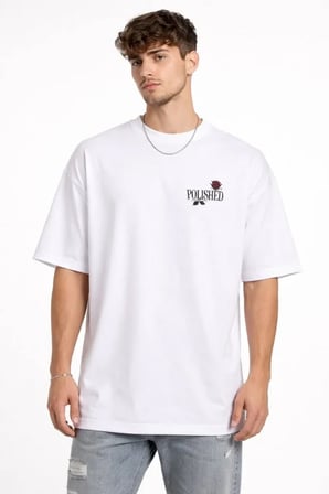 DE'CHARME Erkek Bisiklet Yaka Baskılı Kısa Kollu Tişört Streetwear Günlük Basic Pamuklu T-shirt - Beyaz