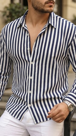 DE'CHARME Erkek Dikey Çizgili Yarım Oversize Gömlek