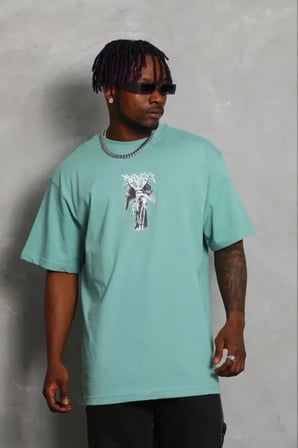DE'CHARME Erkek Baskılı T-Shirt Kısa Kol Bisiklet Yaka Regular Fit Rahat Kalıp Günlük Tişört - Mint Yeşili