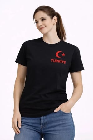 DE'CHARME TÜRKİYE Ay Yıldız Baskılı Taraftar Forma T-Shirt - Siyah