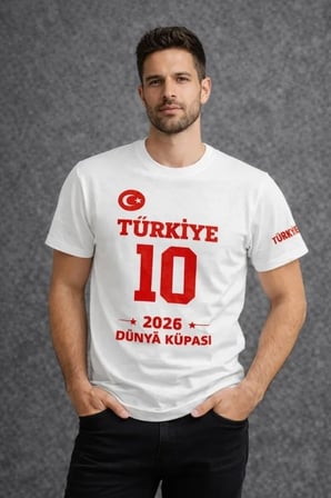 DE'CHARME Erkek TÜRKİYE Baskılı Tişört 2026 Dünya Kupası Taraftar Forma T-Shirt - Beyaz