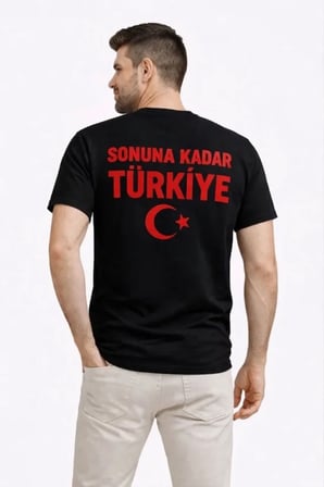 DE'CHARME Erkek TÜRKİYE Ay Yıldız Baskılı Taraftar Forma T-Shirt - Siyah