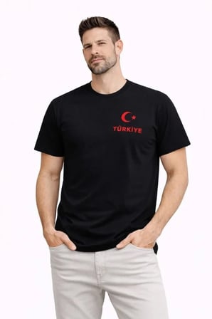 DE'CHARME Erkek TÜRKİYE Ay Yıldız Baskılı Taraftar Forma T-Shirt - Siyah