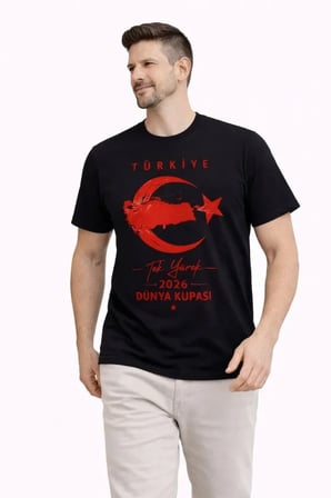 DE'CHARME Erkek TÜRKİYE Ay Yıldız Baskılı Taraftar Forma T-Shirt - Siyah