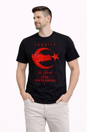 DE'CHARME Erkek TÜRKİYE Ay Yıldız Baskılı Taraftar Forma T-Shirt - Siyah