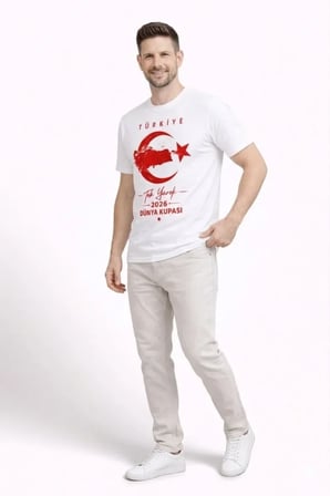 DE'CHARME Erkek TÜRKİYE Ay Yıldız Baskılı Taraftar Forma T-Shirt - Beyaz
