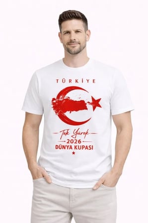 DE'CHARME Erkek TÜRKİYE Ay Yıldız Baskılı Taraftar Forma T-Shirt - Beyaz
