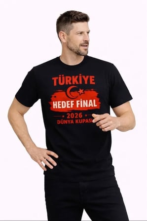 DE'CHARME Erkek TÜRKİYE Baskılı Tişört Ay Yıldız 2026 Dünya Kupası Taraftar Forma T-Shirt - Siyah