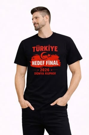 DE'CHARME Erkek TÜRKİYE Baskılı Tişört Ay Yıldız 2026 Dünya Kupası Taraftar Forma T-Shirt - Siyah