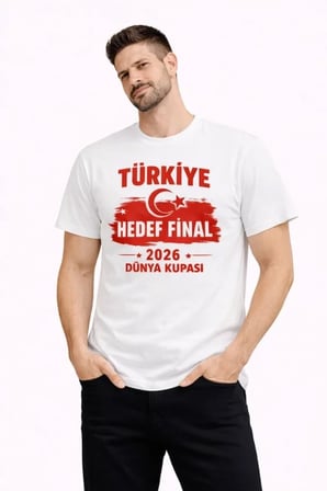 DE'CHARME Erkek TÜRKİYE Baskılı Tişört Ay Yıldız 2026 Dünya Kupası Taraftar Forma T-Shirt - Beyaz