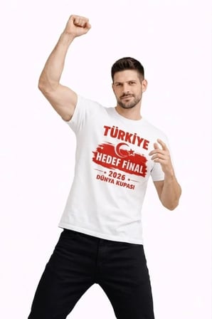 DE'CHARME Erkek TÜRKİYE Baskılı Tişört Ay Yıldız 2026 Dünya Kupası Taraftar Forma T-Shirt - Beyaz