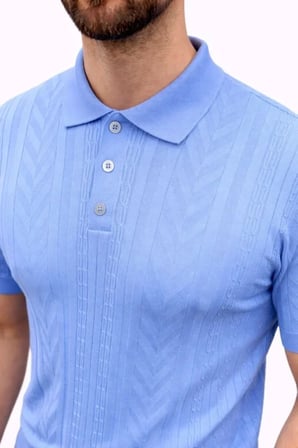 DE'CHARME Erkek Yazlık Triko Tişört Kısa Kol Polo Yaka Düğmeli T-Shirt - Bebek Mavisi