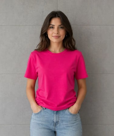 DE'CHARME Basic Pamuklu Tişört Bisiklet Yaka Düz Renk Relaxed Fit T-Shirt - Fuşya