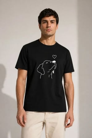 DE'CHARME Erkek Köpek Figürlü Minimal Baskılı Tişört Kısa Kol Yazlık T-Shirt - Siyah