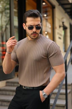 DE'CHARME Erkek Fitilli Bisiklet Yaka Kısa Kollu Tişört
