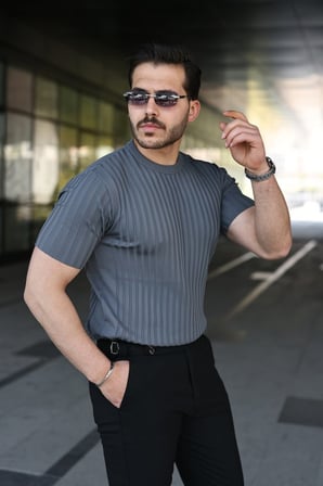 DE'CHARME Erkek Fitilli Bisiklet Yaka Kısa Kollu Tişört