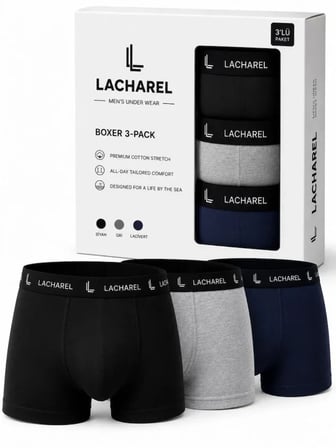 DE'CHARME Erkek Likralı Pamuklu Nefes Alan Penye Boxer 3lü Paket - Siyah - Gri - Lacivert
