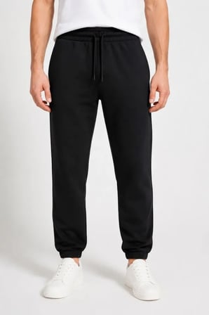 DE'CHARME Erkek İki İplik Beli Lastikli Bağcıklı Regular Fit Jogger Eşofman Altı - Siyah