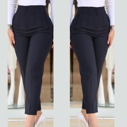 DE'CHARME Kadın üste Oturan Paçası Bilek üzerinde Biten Krep Kumaş Kumaş Pantolon 36 (S) - 50 (5XL)