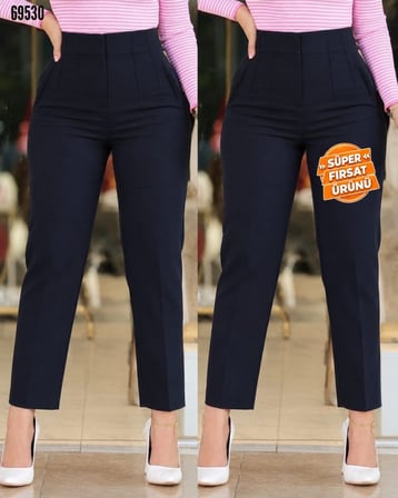 DE'CHARME Kadın üste Oturan Paçası Bilek üzerinde Biten Krep Kumaş Kumaş Pantolon 36 (S) - 50 (5XL)