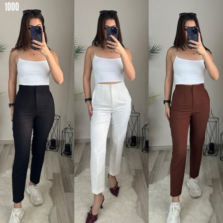 DE'CHARME Kadın üste Oturan Paçası Bilek üzerinde Biten Krep Kumaş Kumaş Pantolon 36 (S) - 50 (5XL)