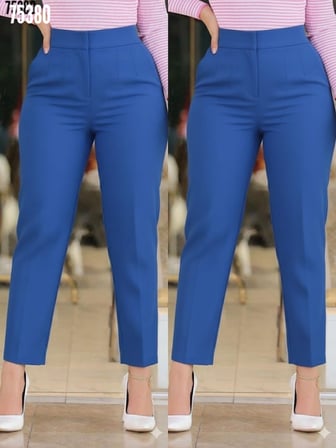 DE'CHARME Kadın üste Oturan Paçası Bilek üzerinde Biten Krep Kumaş Pantolon 36 (S) - 50 (5XL)