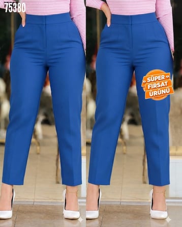 DE'CHARME Kadın üste Oturan Paçası Bilek üzerinde Biten Krep Kumaş Pantolon 36 (S) - 50 (5XL)