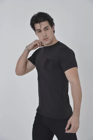 DE'CHARME Erkek File Cepli Slim Fit T-shirt - Siyah