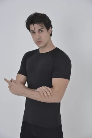 DE'CHARME Erkek Omuz Fileli Slim Fit T-shirt - Siyah