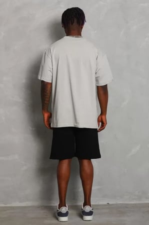 DE'CHARME Unisex Oversize Düz Bisiklet Yaka T-Shirt - Gri