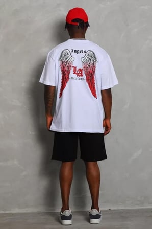 DE'CHARME Unisex Oversize Baskılı Bisiklet Yaka T-Shirt - Beyaz