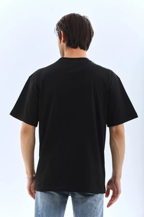 DE'CHARME Unisex Oversize Düz Bisiklet Yaka T-Shirt - Siyah