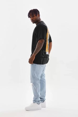 DE'CHARME Unisex Baskılı Oversize T-Shirt - Siyah
