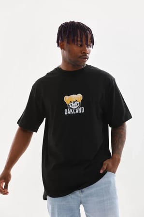 DE'CHARME Unisex Baskılı Oversize T-Shirt - Siyah