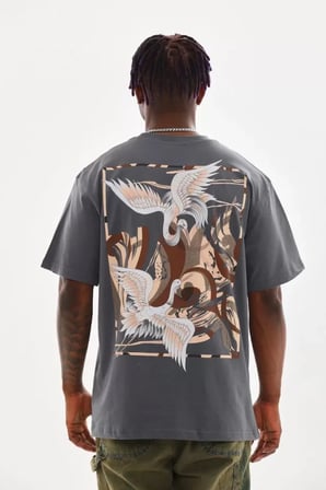 DE'CHARME Unisex Baskılı Oversize T-Shirt - Füme