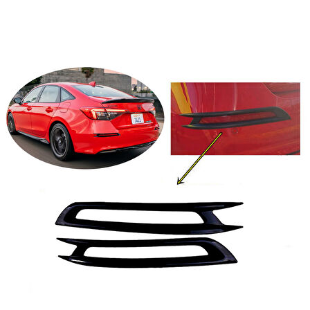Honda Civic 2022-2023 Arka Tampon Sis Farı Çerçevesi Piyano Black 2 Parça