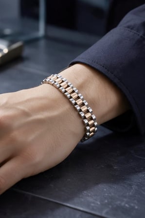 Valmont 19,5 cm Silver/Rose Gold İki Renkli Erkek Çelik Bileklik