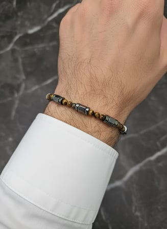 Erkek Kahverengi Top Taşlı İp Bileklik