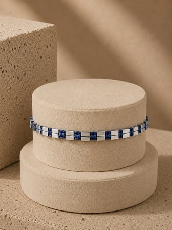 Erkek Lacivert Hematit Görünümlü Geometrik Premium Bileklik
