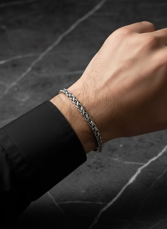 Erkek Gümüş Metal Örgü Zincir Bileklik