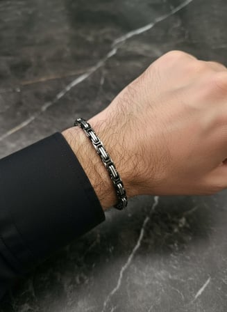 Erkek Antrasit Gümüş Renk Bisiklet Zinciri Model Bileklik