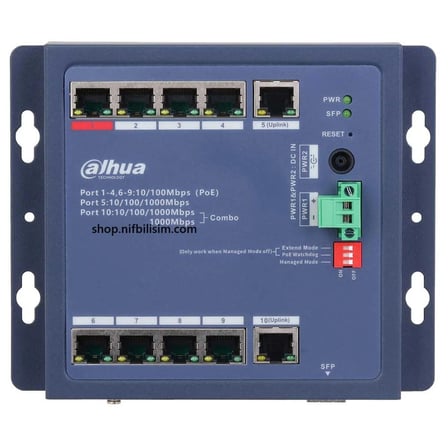 Dahua CHS4110-8ET-90-F 8 Port 10/100 Poe 1 Port Gigabit Uplink 1 Port Gigabit SFP Yönetilebilir Güçlendirilmiş Poe Switch