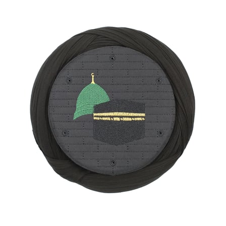 Çocuk Hac Umre Sarığı - Siyah Kumaş - Siyah Takke - Çapraz Sarım - Mekke-Medine - 7 metre
