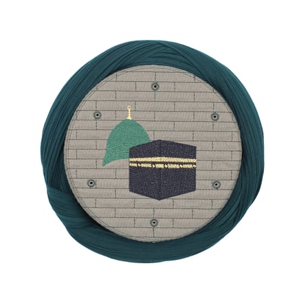 Çocuk Hac Umre Sarığı - Yeşil Kumaş - Yeşil Takke - Çapraz Sarım - Mekke-Medine - 7 metre